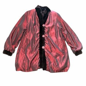 Red Metallic Fur Lined Coat Medium